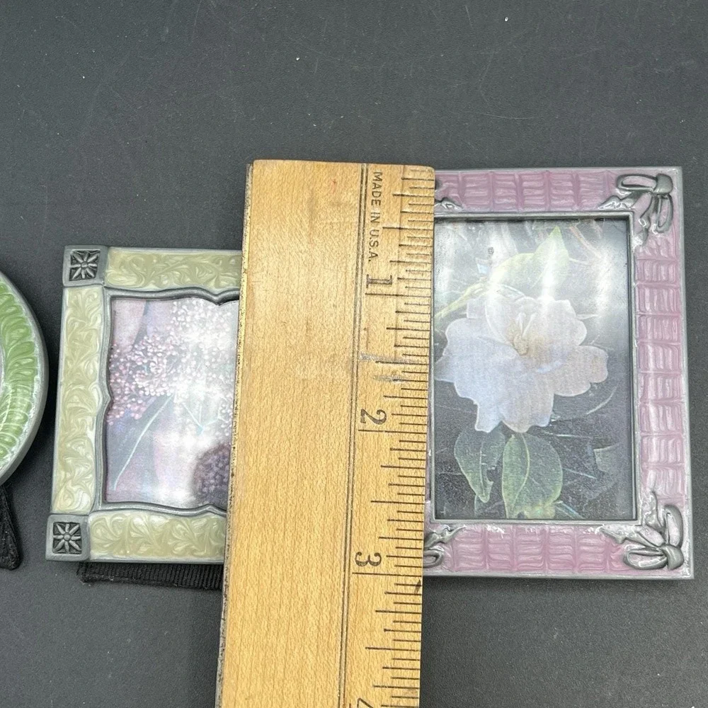 3 VTG Ornate Enamel Silver to Picture Frames ~ Small Thin Heavy - Pewter?